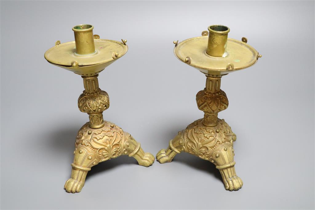 A pair of small 19th century ormolu candlesticks, 19cm